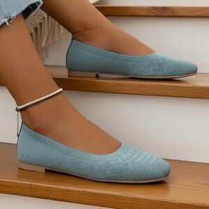 Sky Blue Knit Ballet Flats - Women's Slip-On Loafers